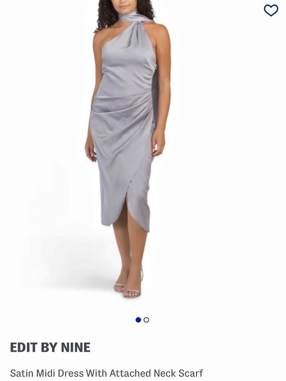 Edit by Nine Satin Midi Dress With Attached Neck Scarf, Gray